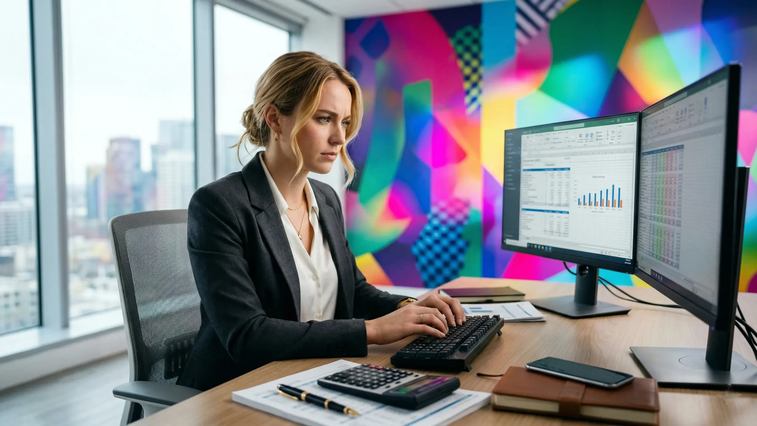 Žena upravuje tabulky s AI